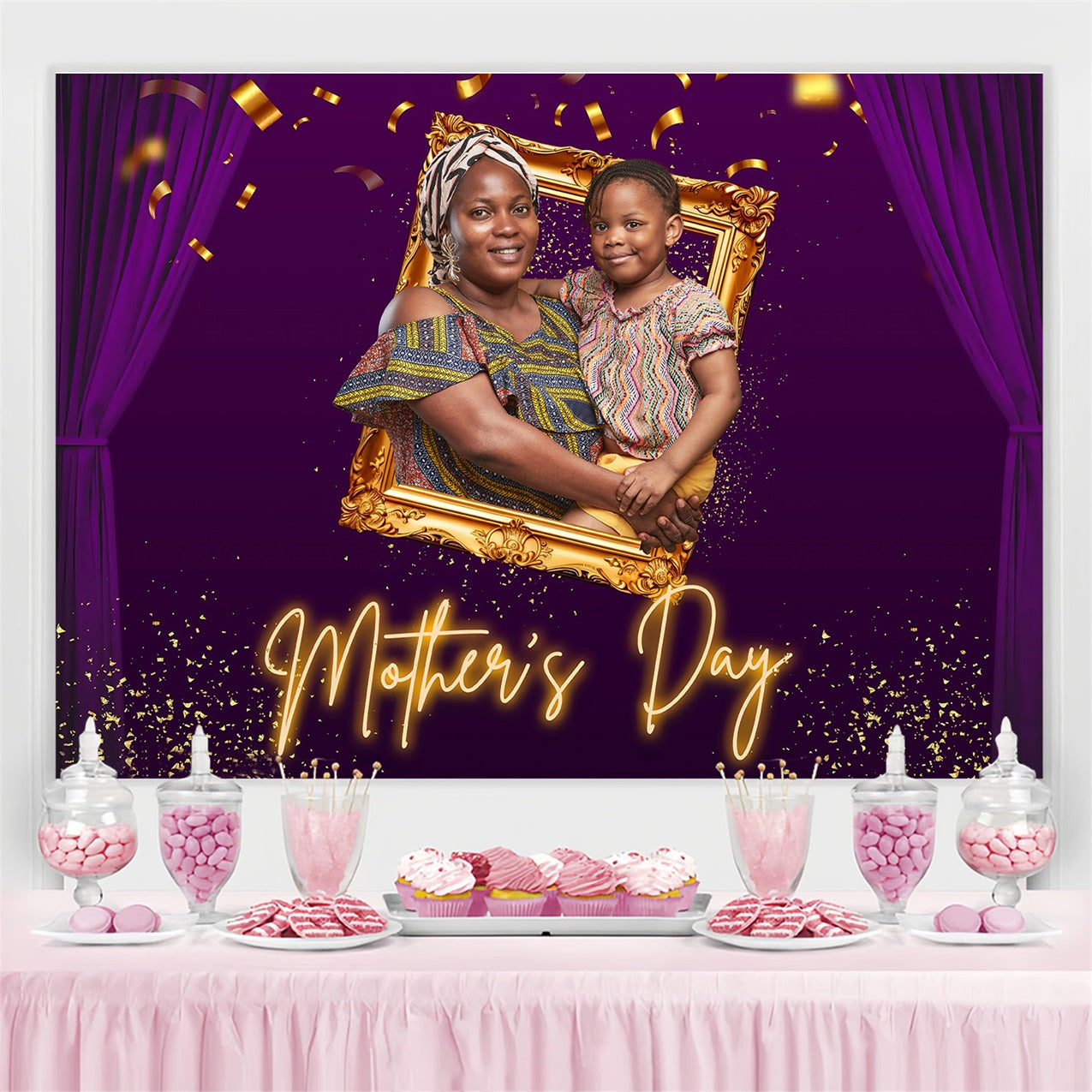 Mother's Day Photography Backdrops Purple Gold Frame Custom Backdrop UK MRR3-41