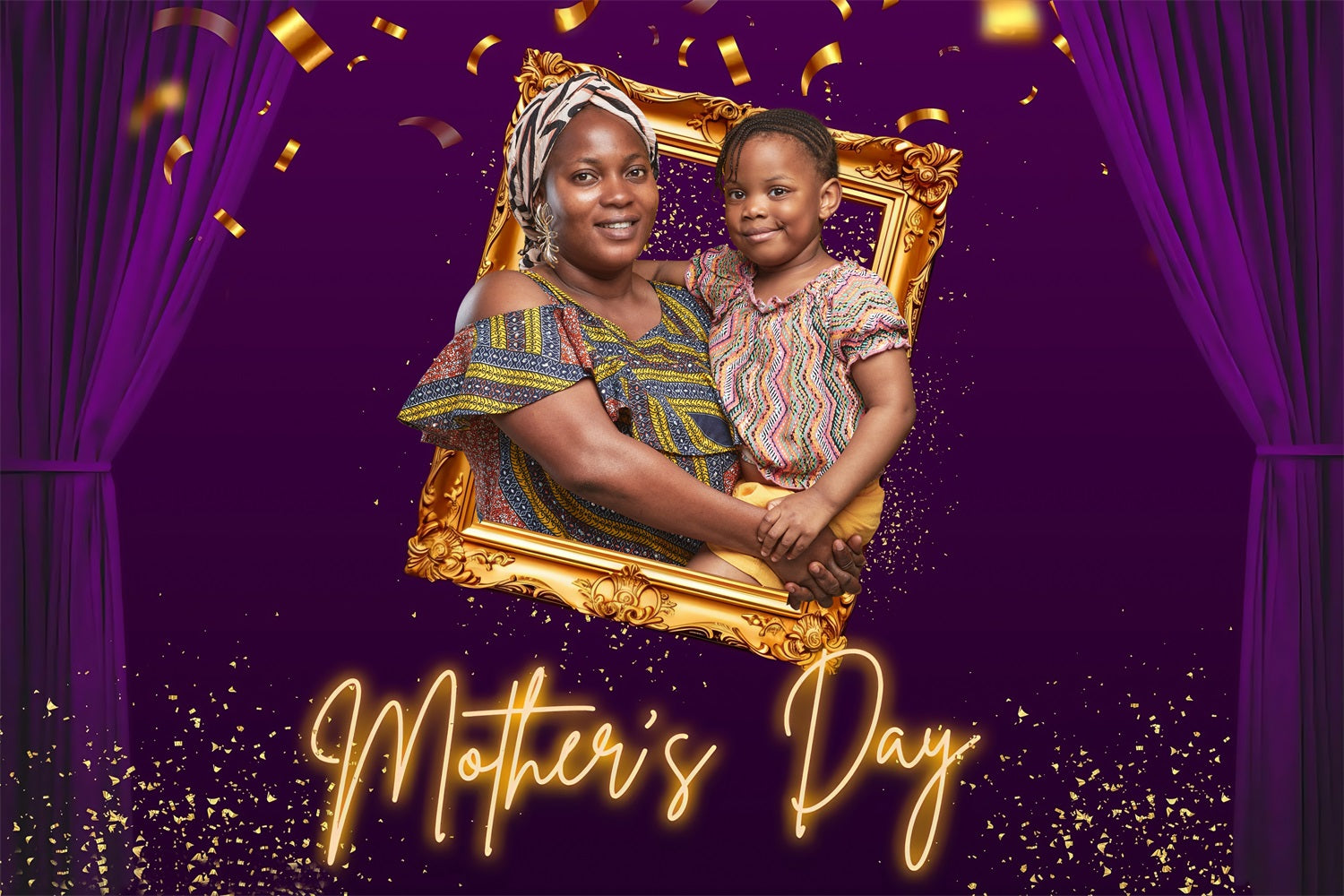 Mother's Day Photography Backdrops Purple Gold Frame Custom Backdrop UK MRR3-41