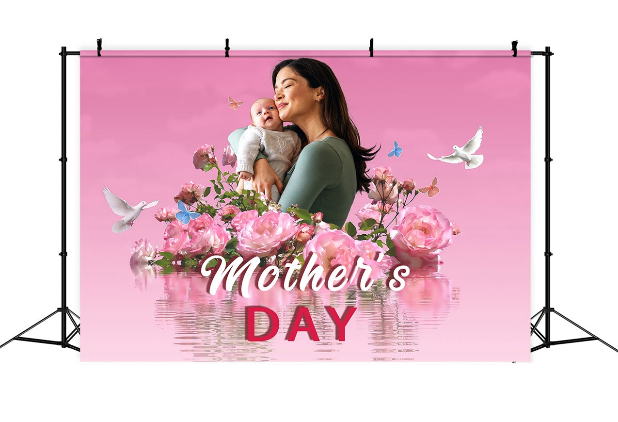 Backdrop For Mothers Day Floral Blooming Doves Butterflies Custom Backdrop UK MRR3-45