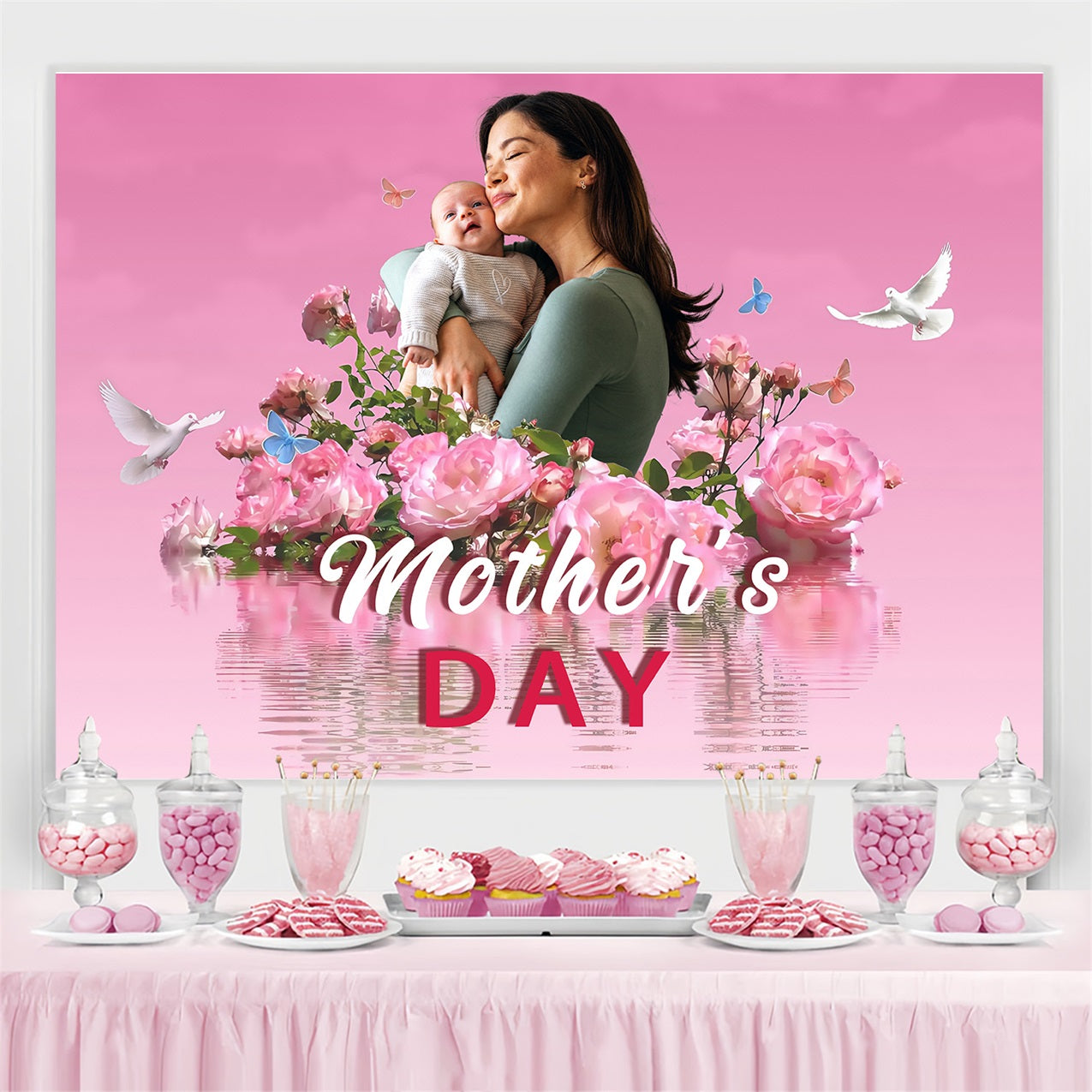 Backdrop For Mothers Day Floral Blooming Doves Butterflies Custom Backdrop UK MRR3-45