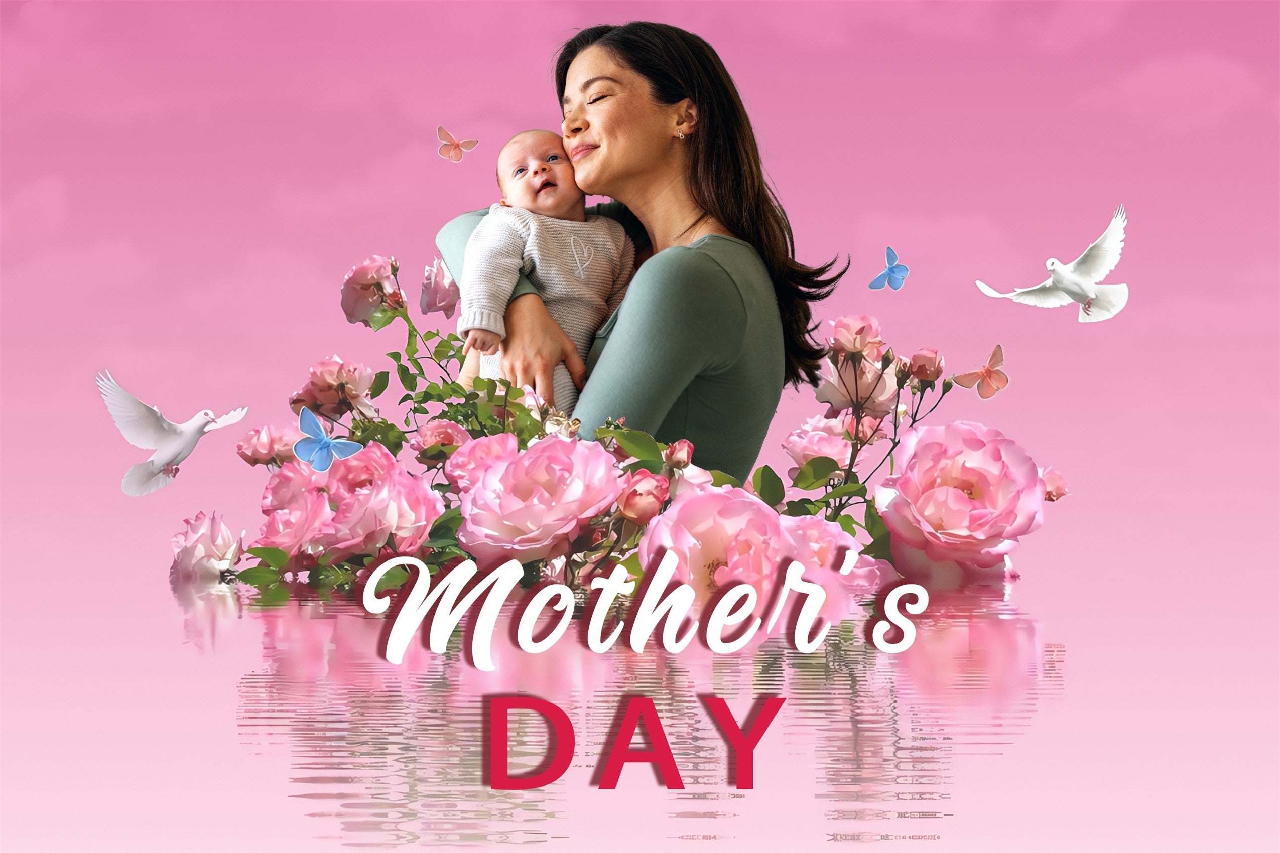 Backdrop For Mothers Day Floral Blooming Doves Butterflies Custom Backdrop UK MRR3-45