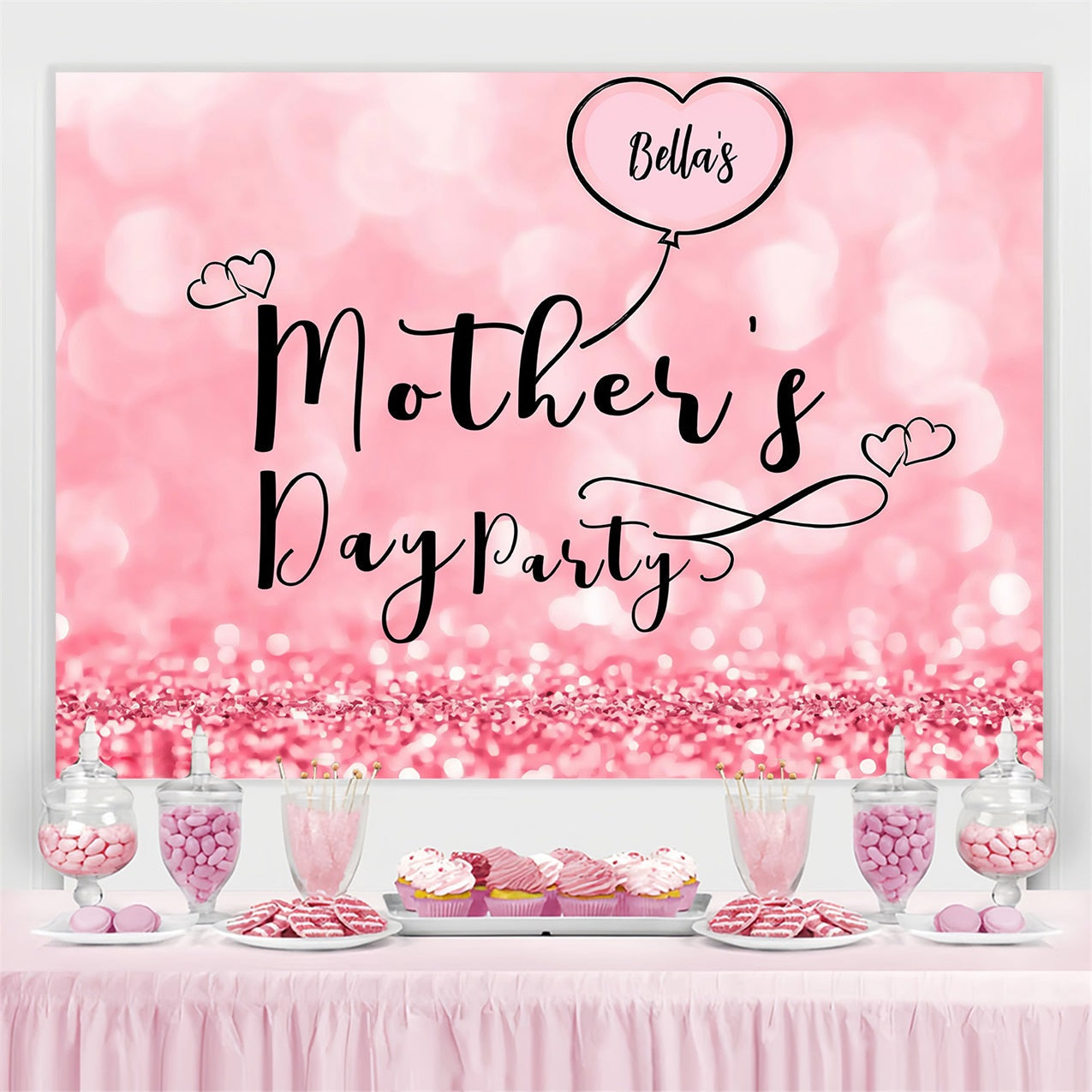 Backdrop For Mother's Day Pink Glitter Celebration Customized Backdrop UK MRR3-46