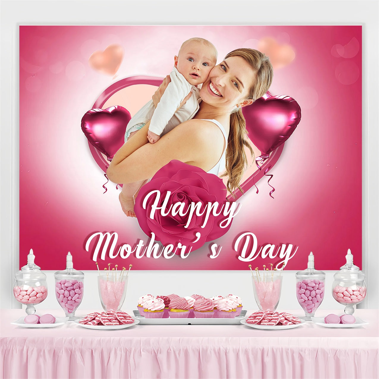 Happy Mother's Day Backdrop Love Heart Balloon Rose Personalized Backdrop UK MRR3-47