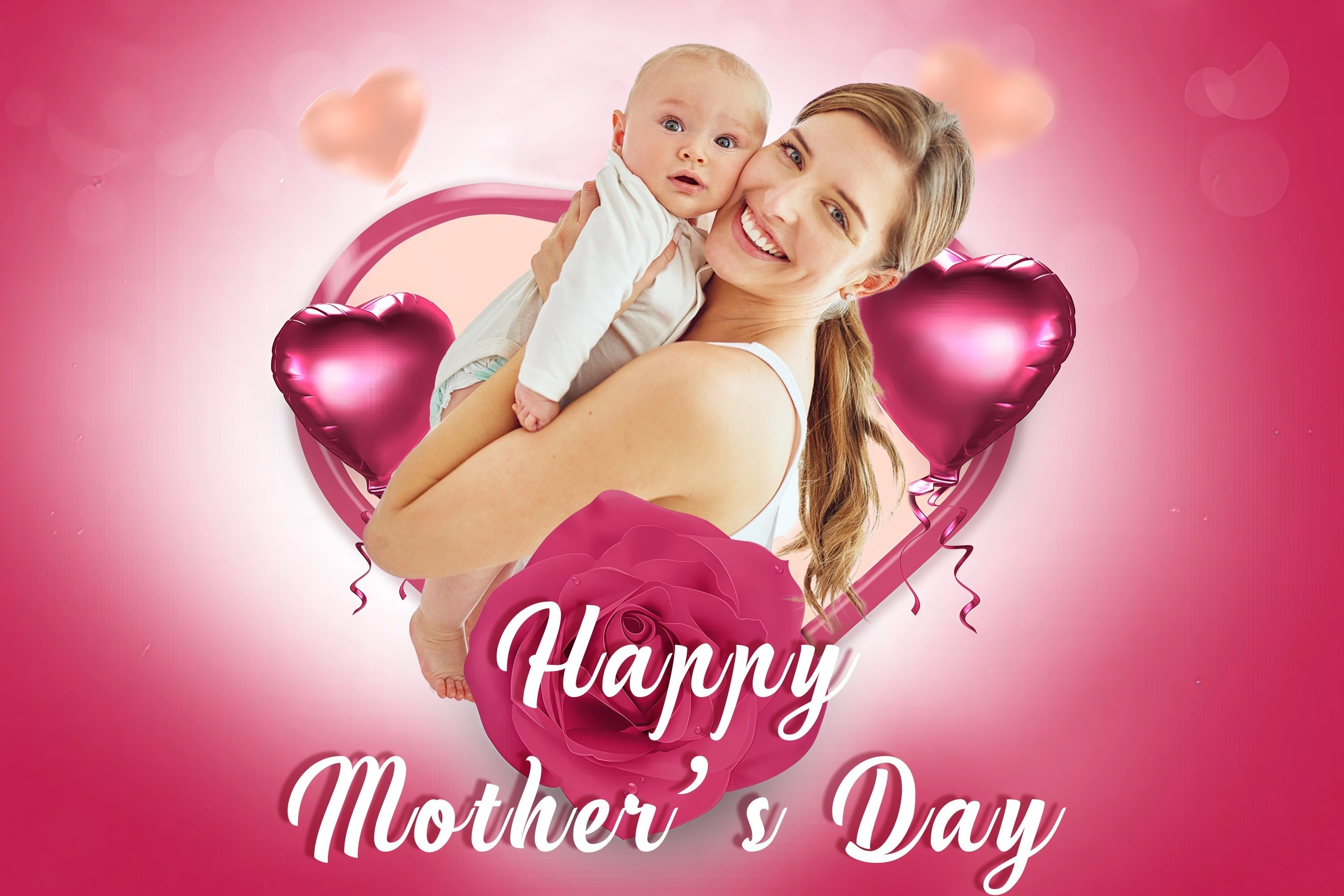 Happy Mother's Day Backdrop Love Heart Balloon Rose Personalized Backdrop UK MRR3-47