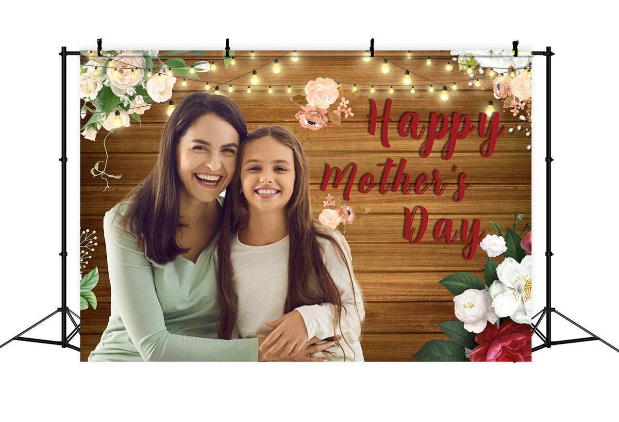 Mother Day Backdrop Twinkling Lights Flowers Custom Backdrop UK MRR3-49