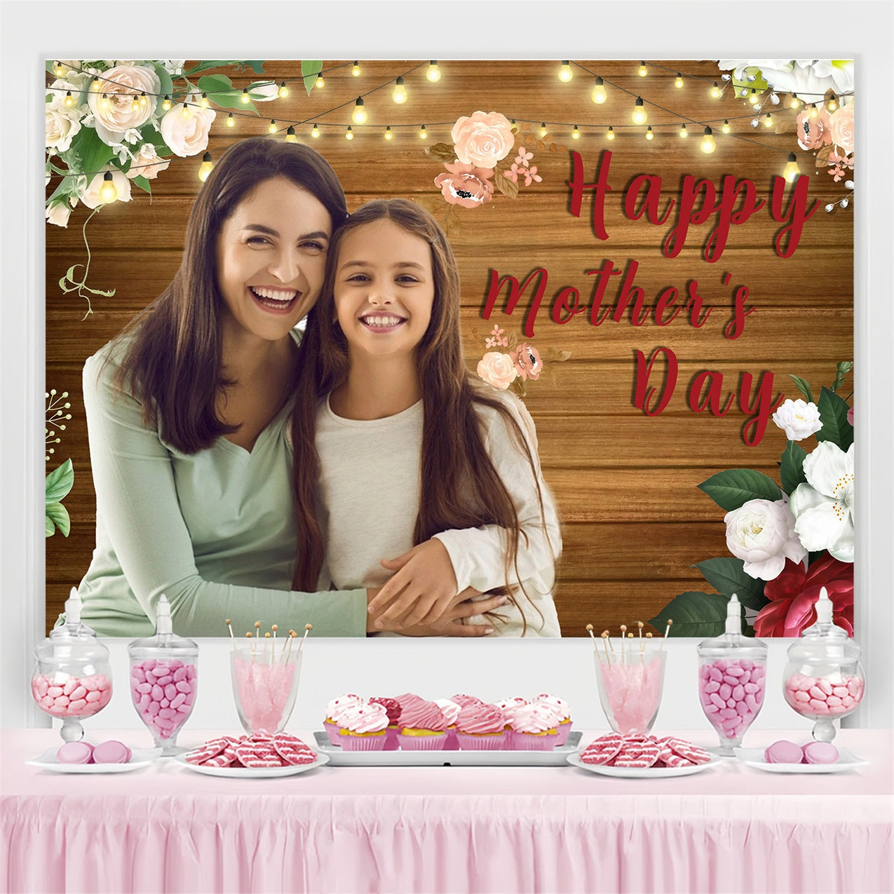 Mother Day Backdrop Twinkling Lights Flowers Custom Backdrop UK MRR3-49