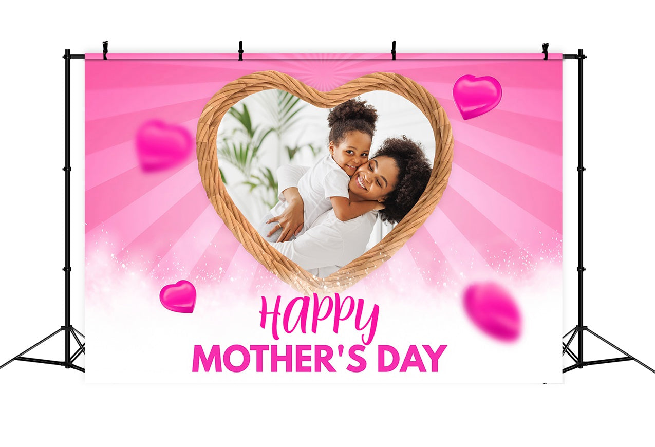 Backdrops For Mothers Day Pink Hearts Frame Sparkles Personalised Backdrop UK MRR3-52
