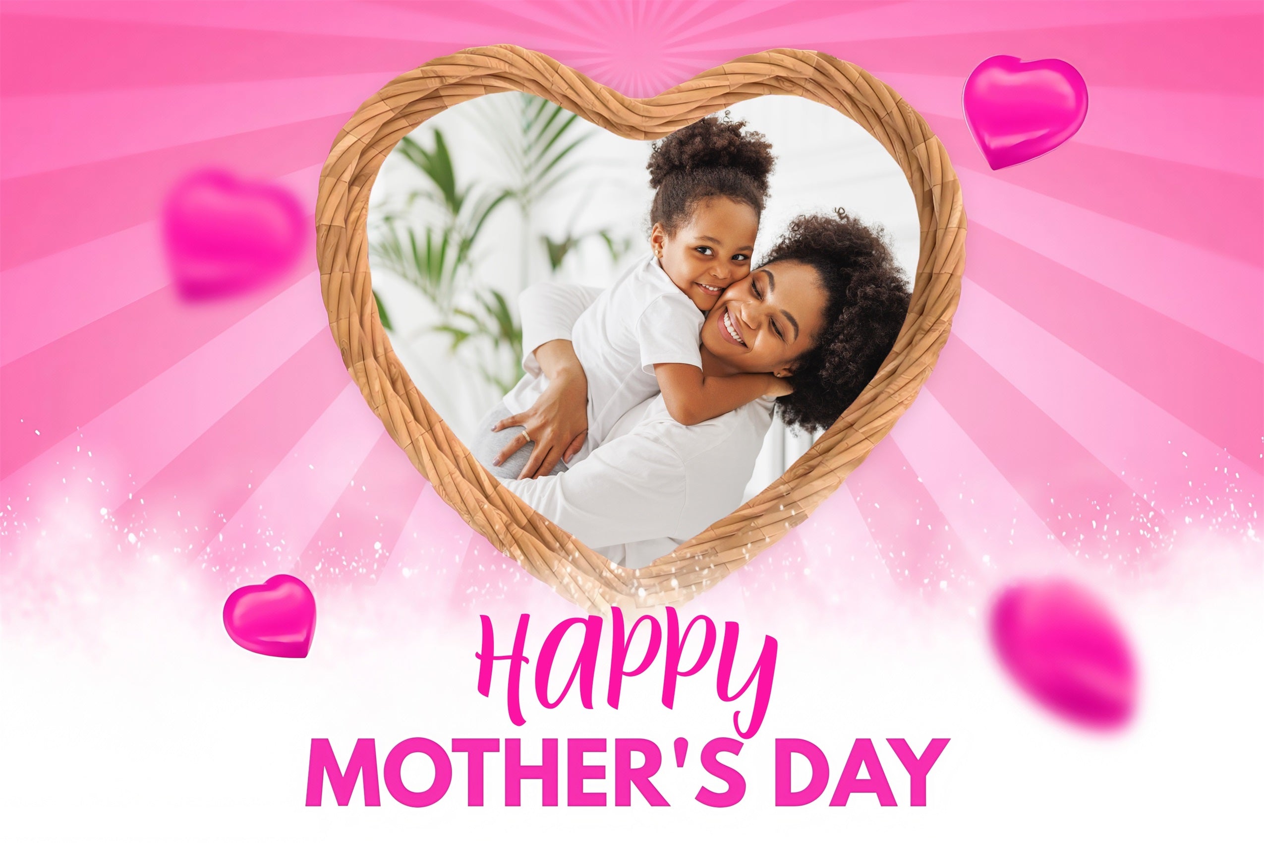 Backdrops For Mothers Day Pink Hearts Frame Sparkles Personalised Backdrop UK MRR3-52