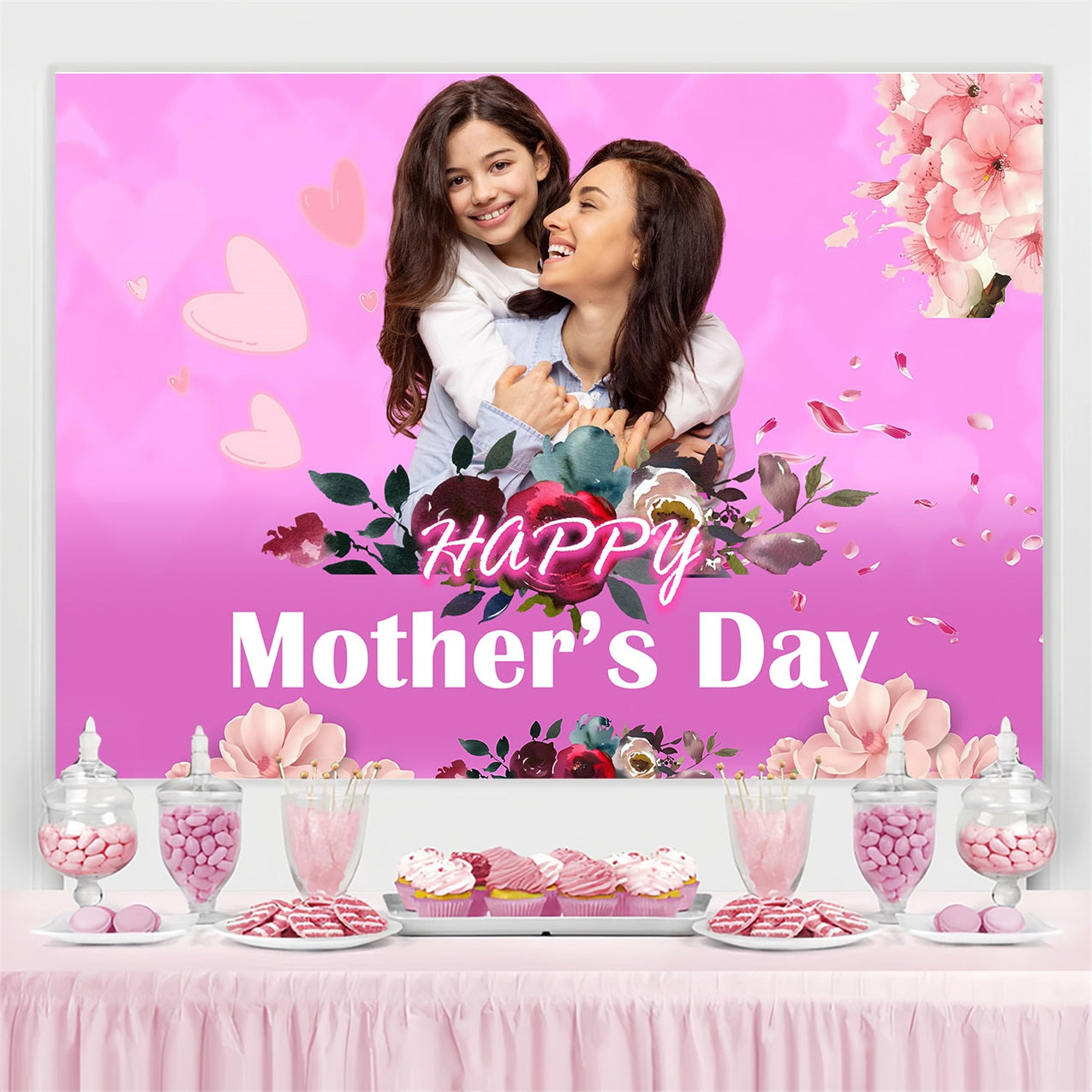 Mothers Day Backdrops Moments Surrounded Blooms Customized Backdrop UK MRR3-54