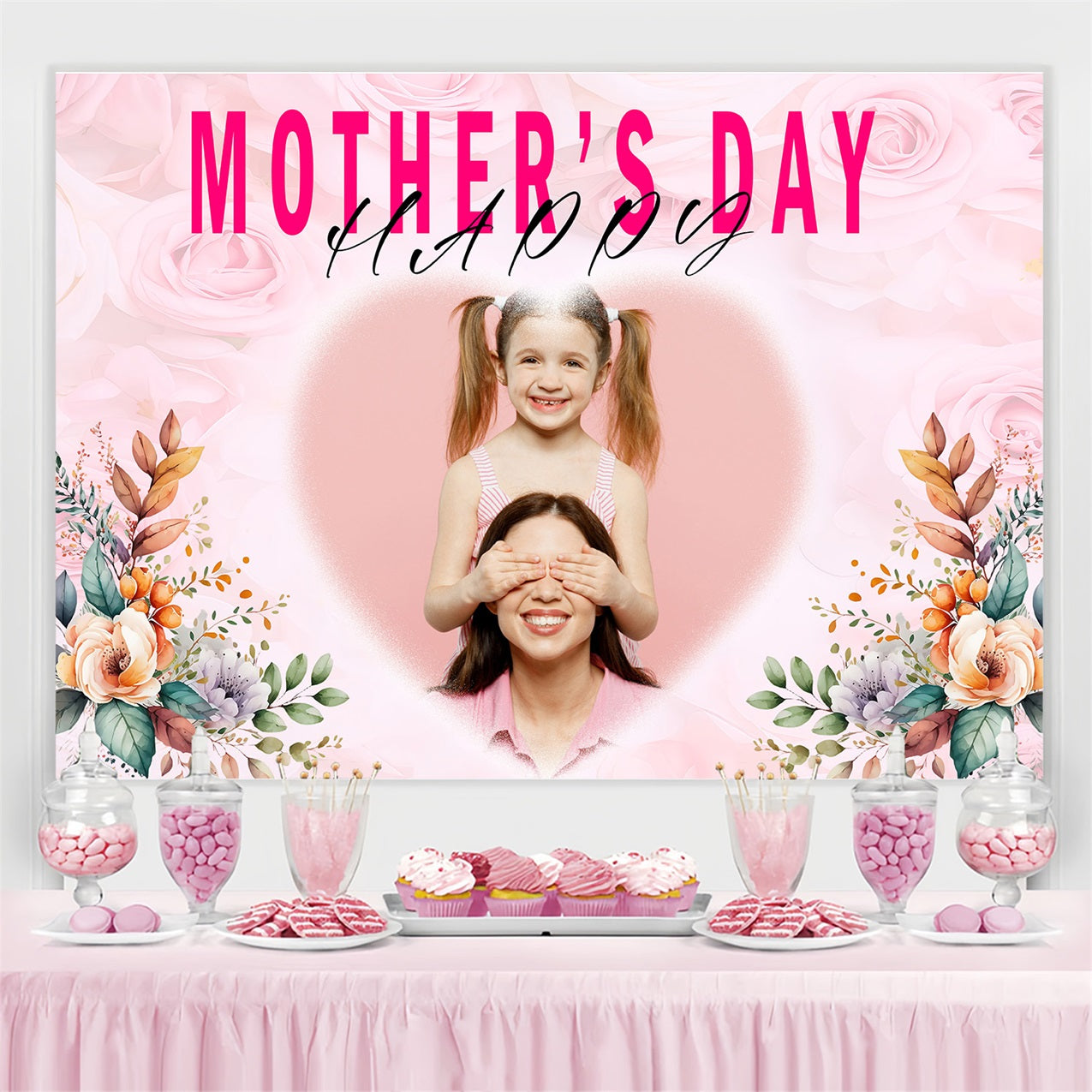 Backdrops For Mother's Day Floral Heart Blessings Personalised Backdrop UK MRR3-56