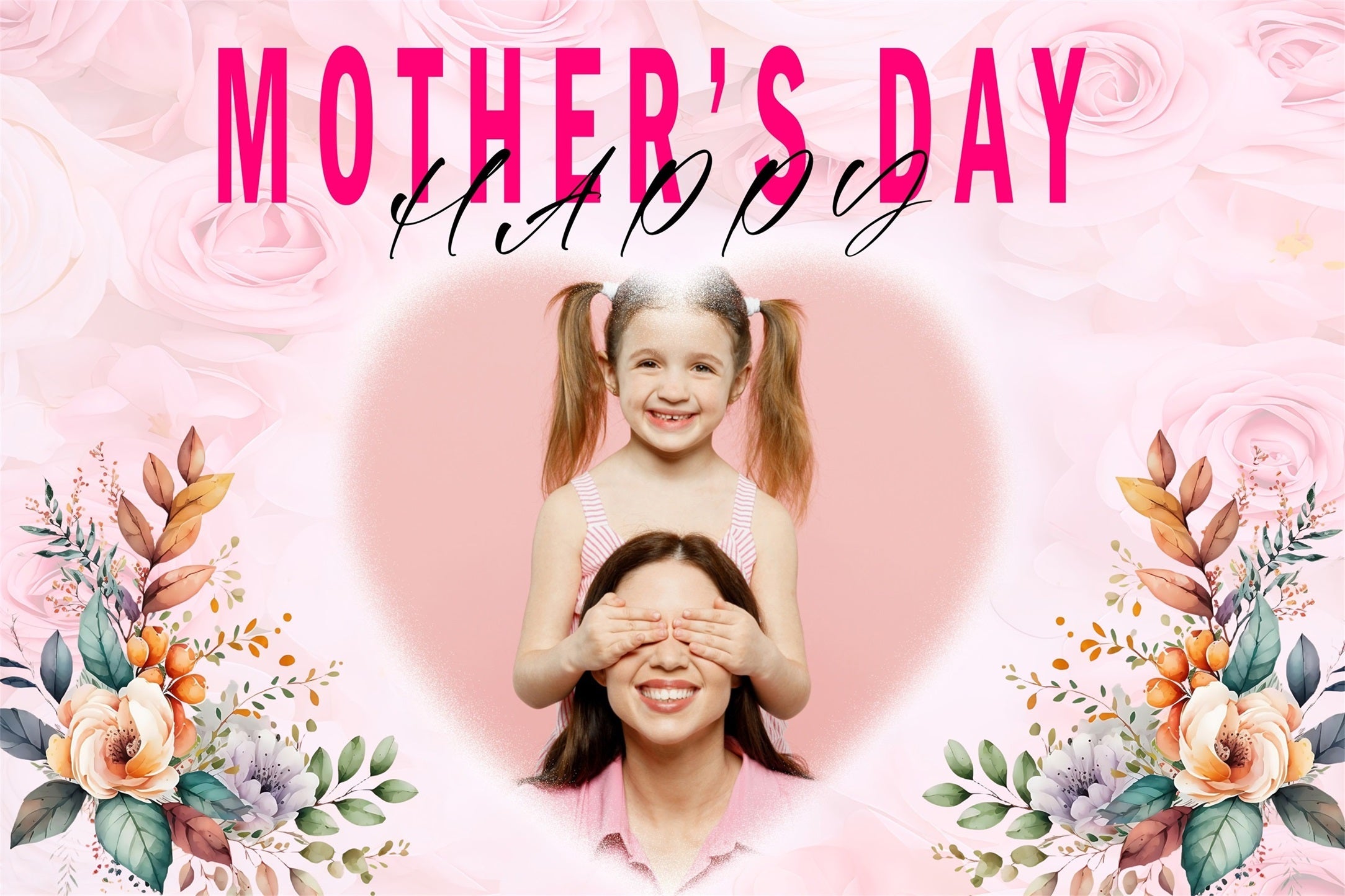 Backdrops For Mother's Day Floral Heart Blessings Personalised Backdrop UK MRR3-56