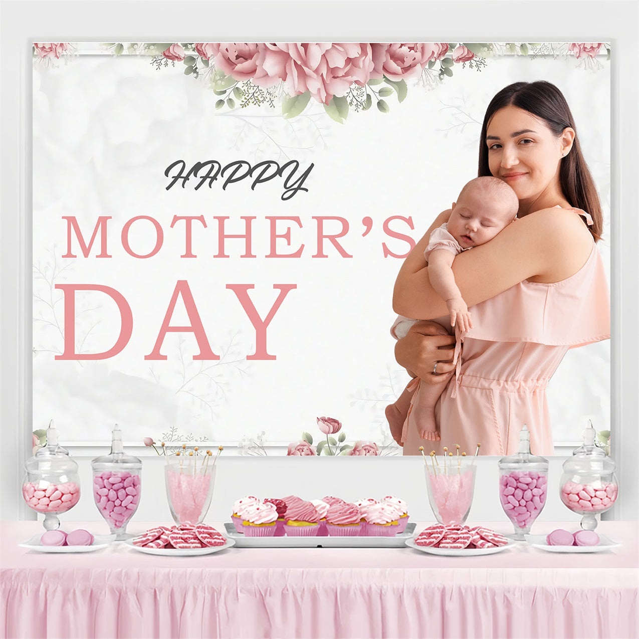 Mothers Day Backdrops Floral Surrounding Love Customized Backdrop UK MRR3-58
