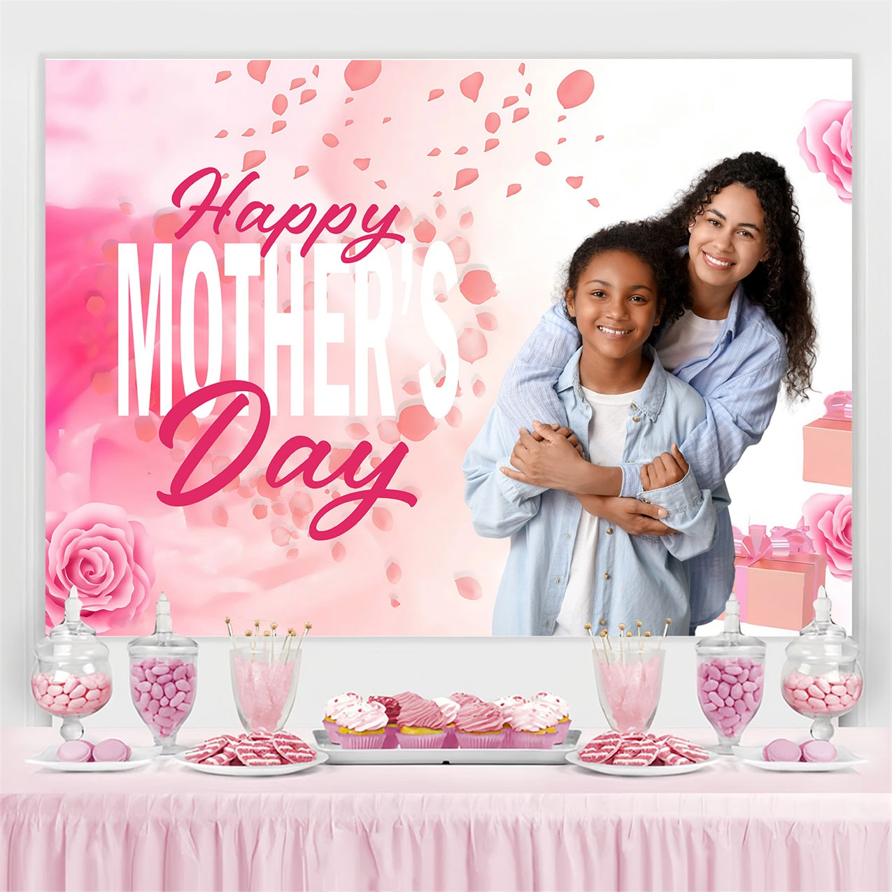 Backdrops For Mother's Day Blush Floral Gift Personalised Backdrop UK MRR3-60