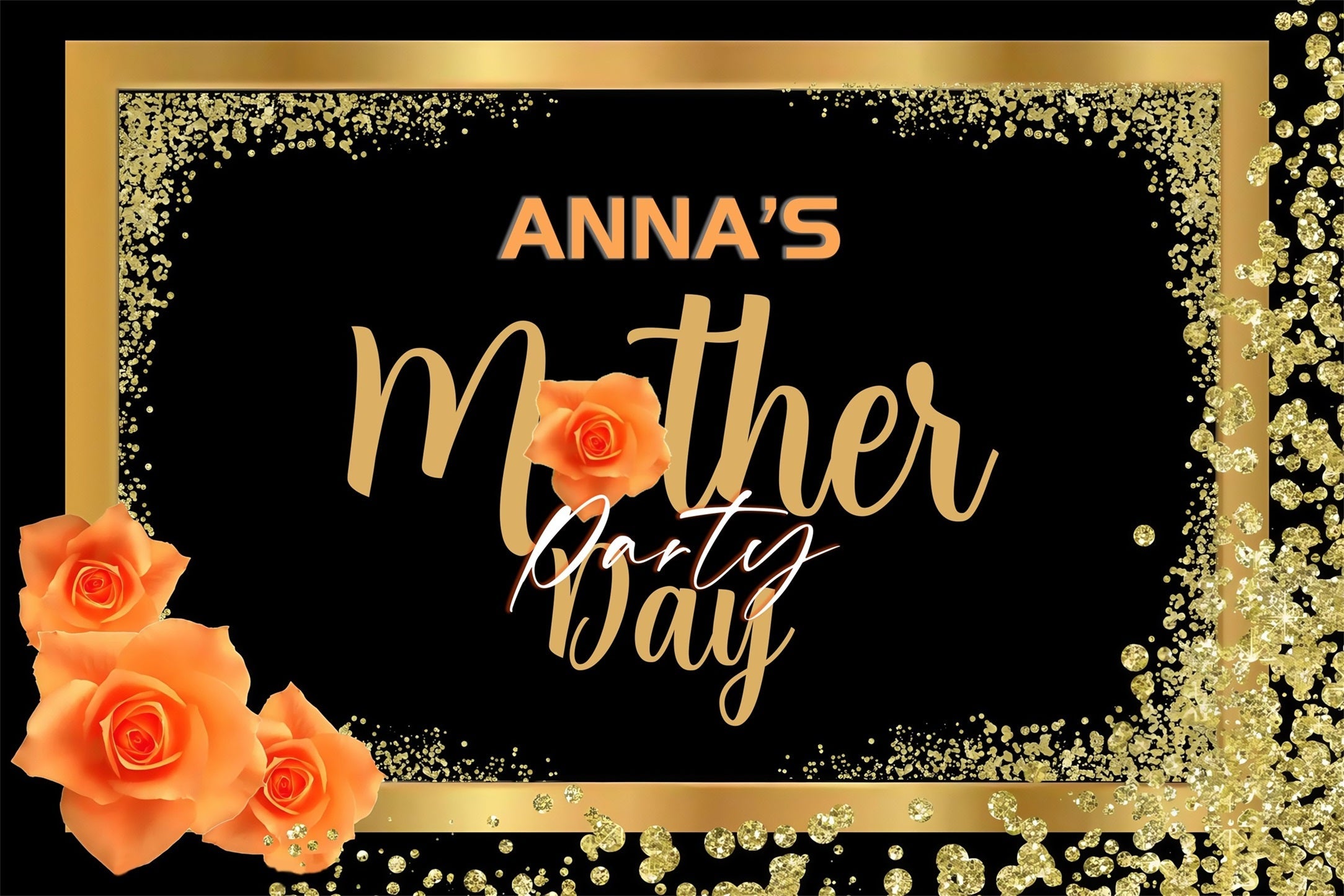 Mother's Day Backdrop Gold Black Elegant Party Custom Backdrop UK MRR3-61