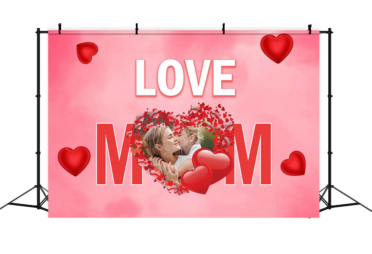 Mothers Day Backdrop Red Heart Love Mom Customized Backdrop UK MRR3-62
