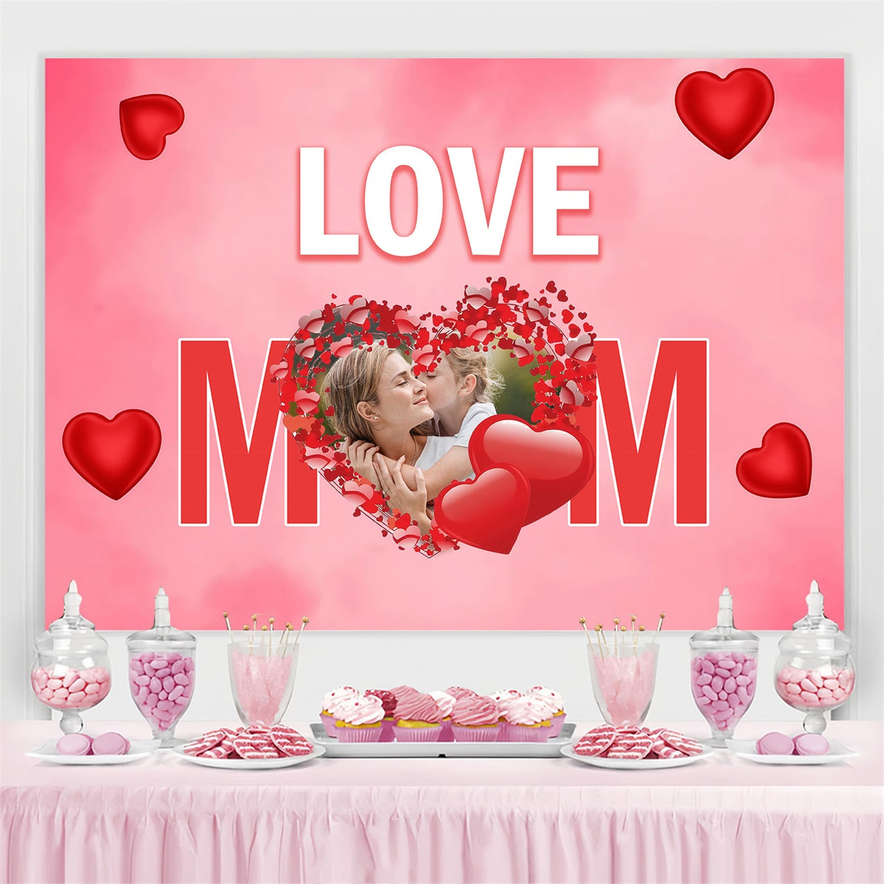 Mothers Day Backdrop Red Heart Love Mom Customized Backdrop UK MRR3-62