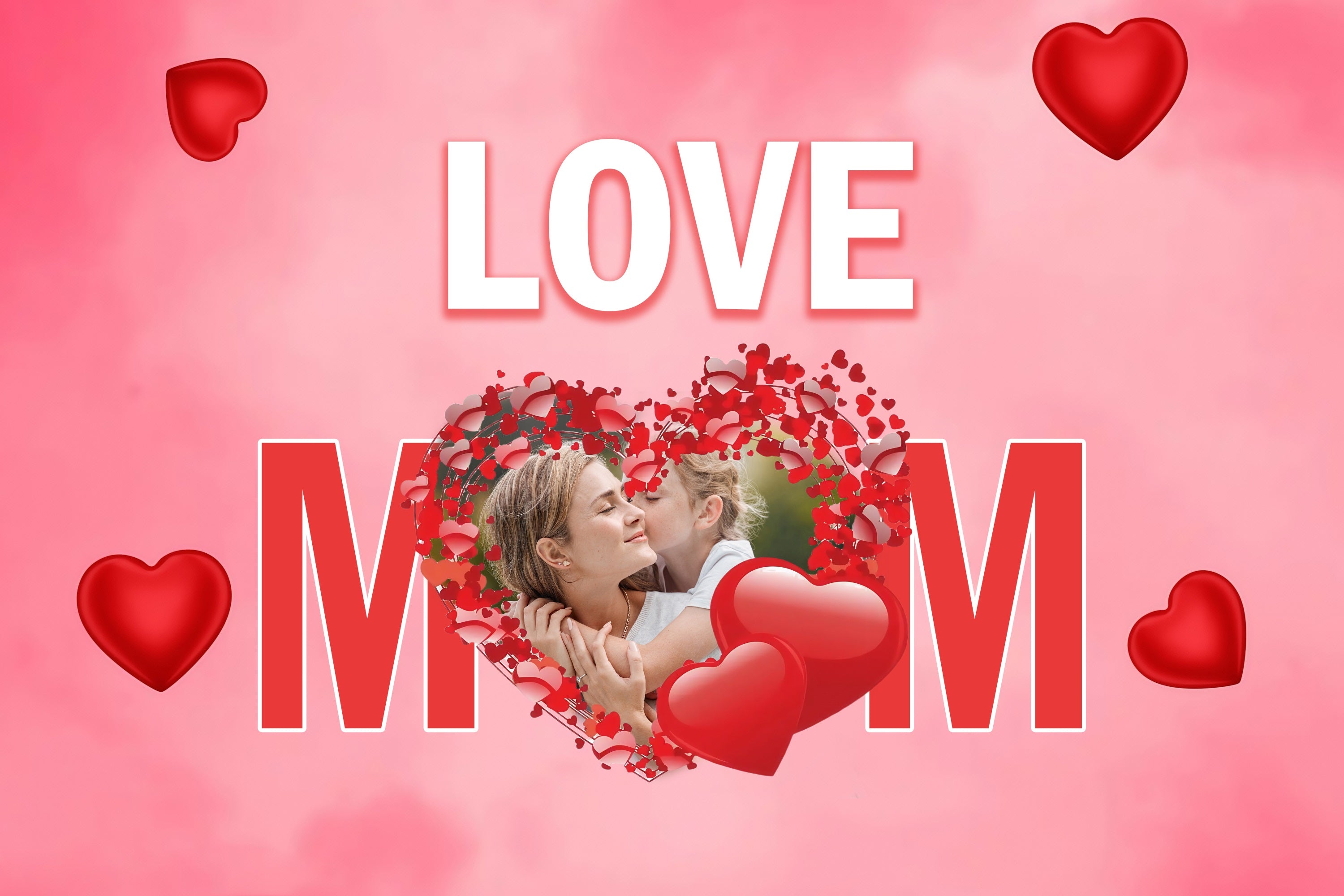 Mothers Day Backdrop Red Heart Love Mom Customized Backdrop UK MRR3-62