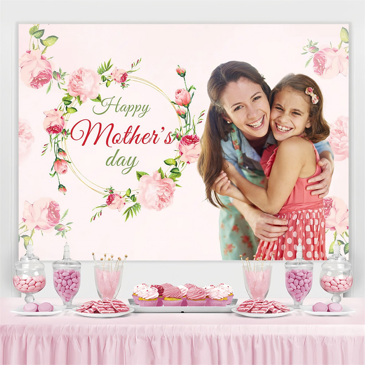 Mother's Day Photo Backdrop Blissful Embrace Floral Personalized Backdrop UK MRR3-63