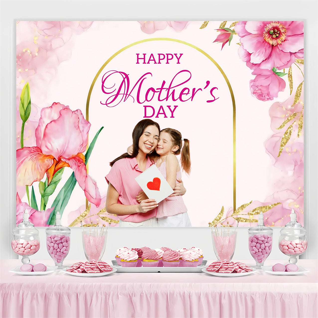 Mothers Day Photo Backdrop Golden Archway Floral Custom Backdrop UK MRR3-65