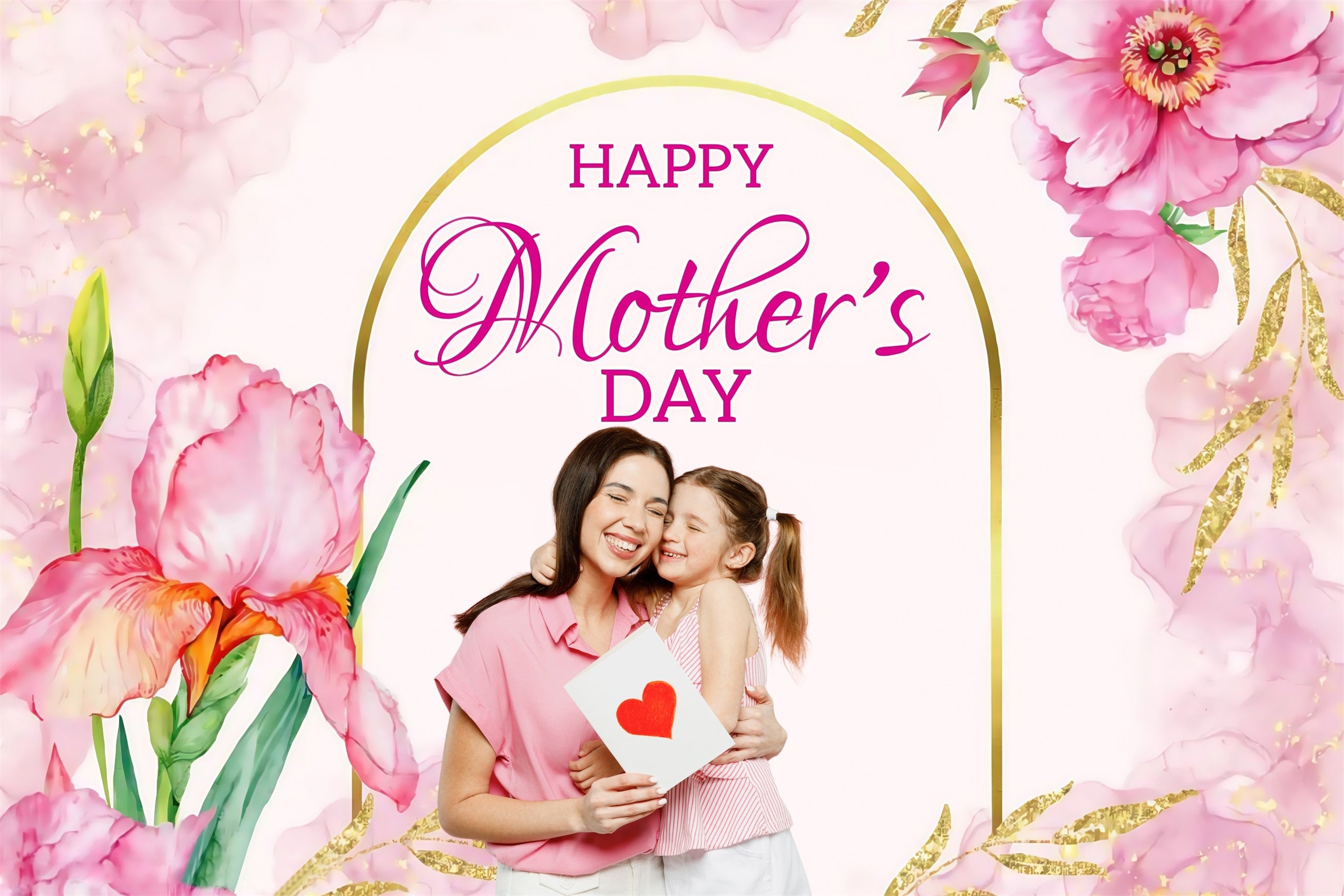 Mothers Day Photo Backdrop Golden Archway Floral Custom Backdrop UK MRR3-65