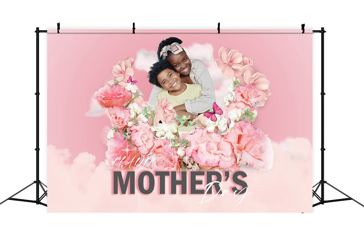 Mother's Day Photography Backdrops Cloudy Pink Floral Personalized Backdrop UK MRR3-67