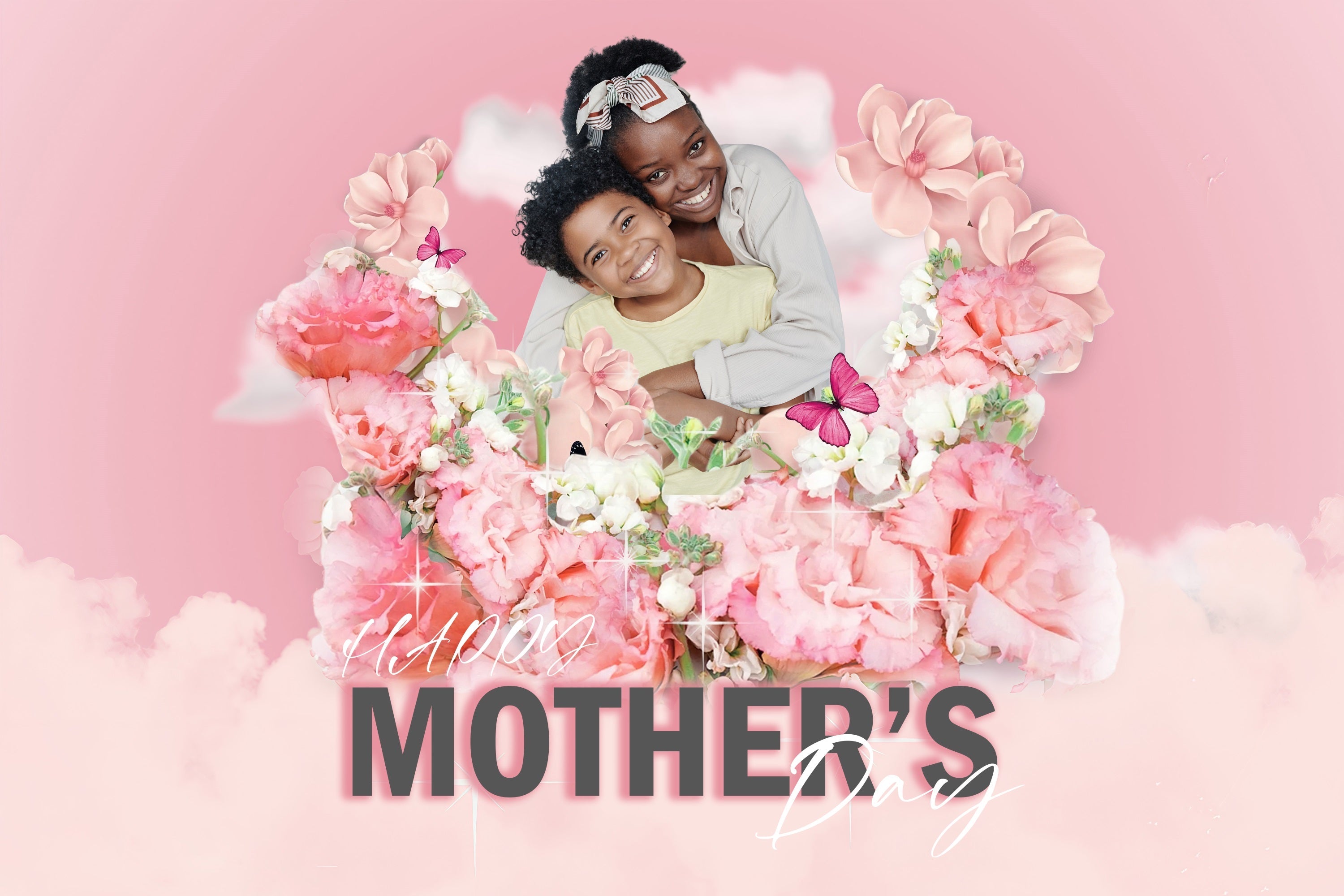 Mother's Day Photography Backdrops Cloudy Pink Floral Personalized Backdrop UK MRR3-67
