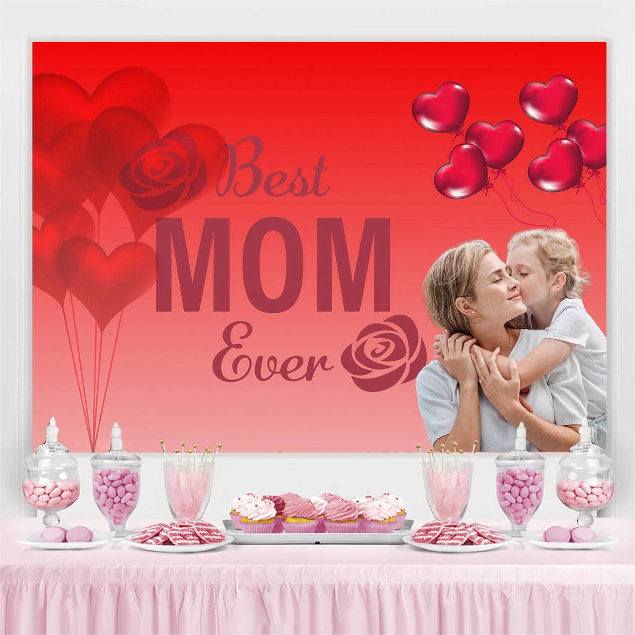 Mothers Day Photography Backdrops Red Heart Balloons Personalized Backdrop UK MRR3-68