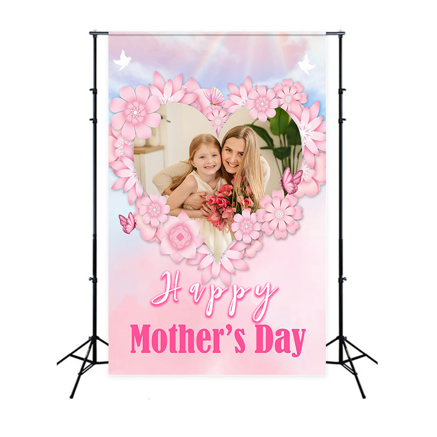 Backdrop For Mother's Day Heart-Shaped Floral Frame Customized Backdrop UK MRR3-72
