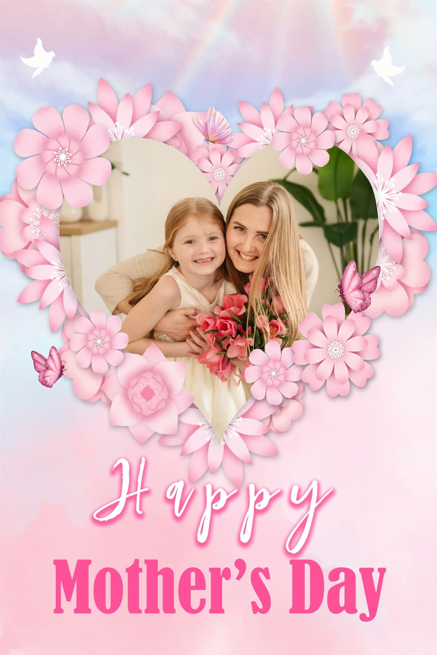Backdrop For Mother's Day Heart-Shaped Floral Frame Customized Backdrop UK MRR3-72