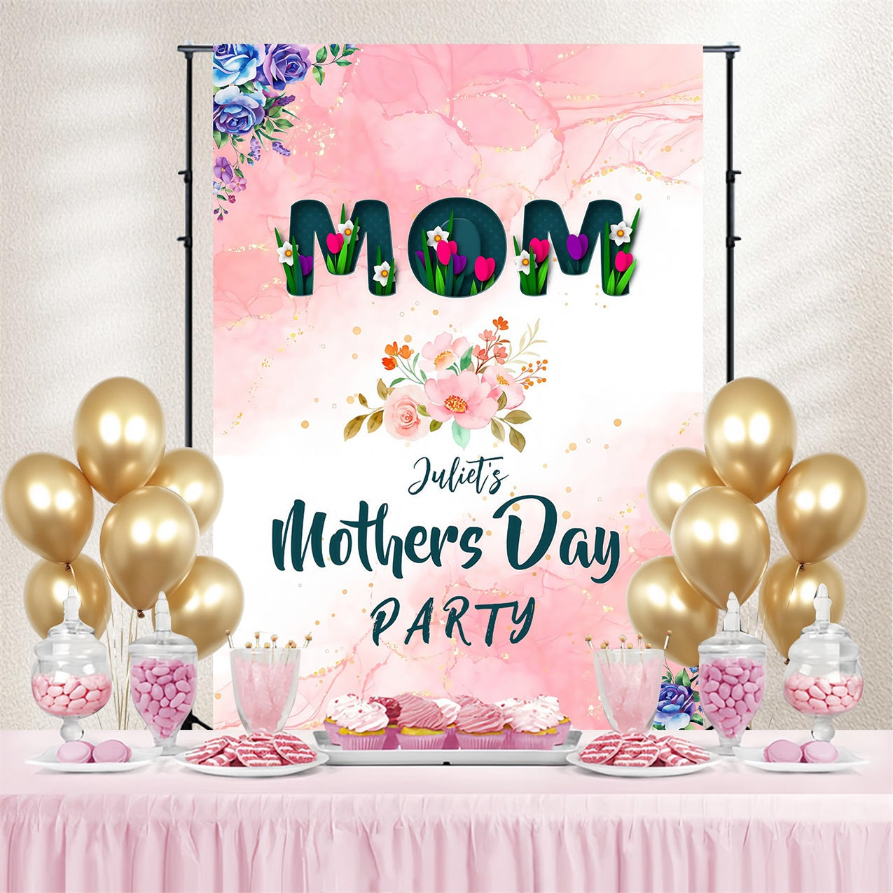 Happy Mother's Day Backdrop Pastel Pink Flowers Personalized Backdrop UK MRR3-73