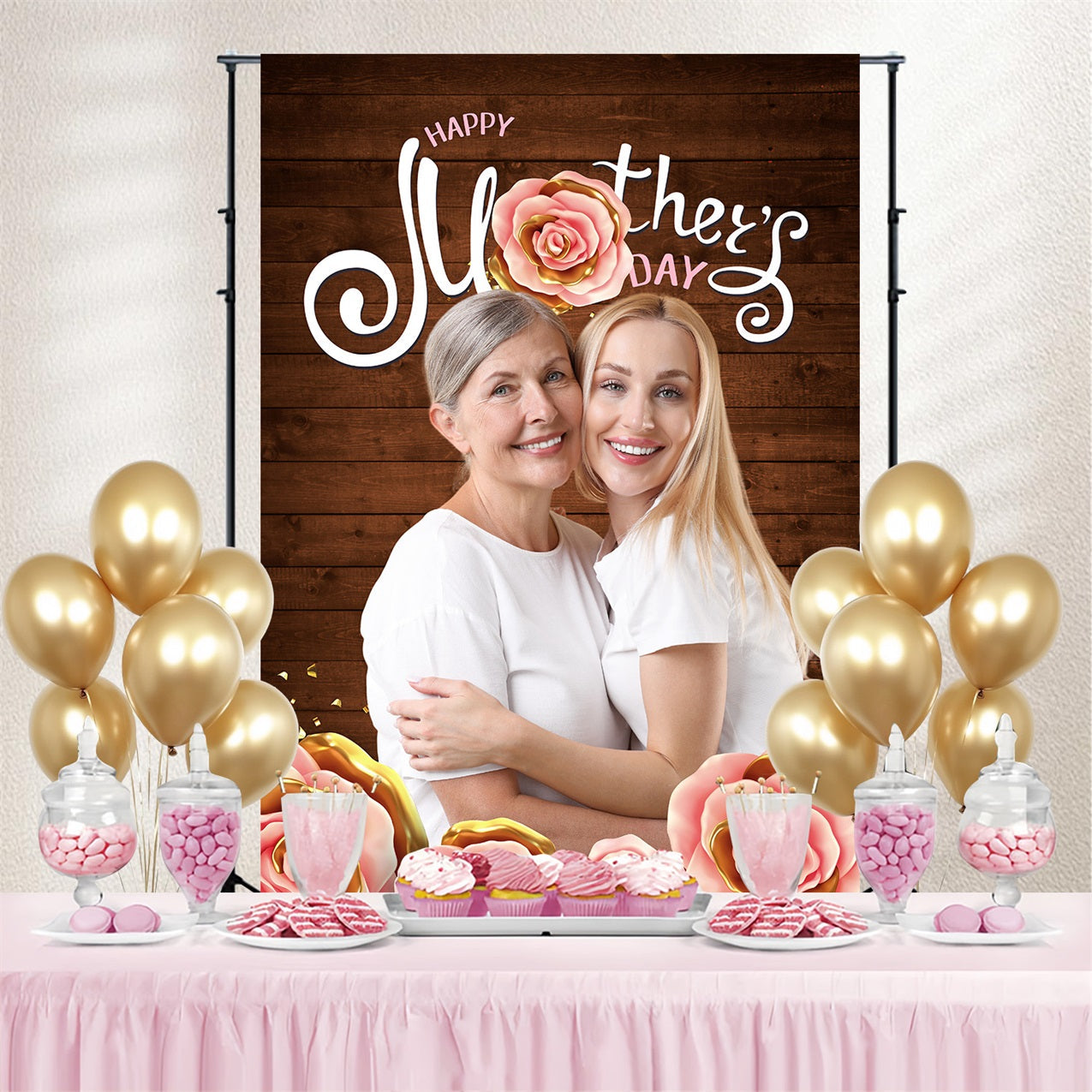 Backdrops For Mother's Day Rustic Floral Wooden Personalised Backdrop UK MRR3-74