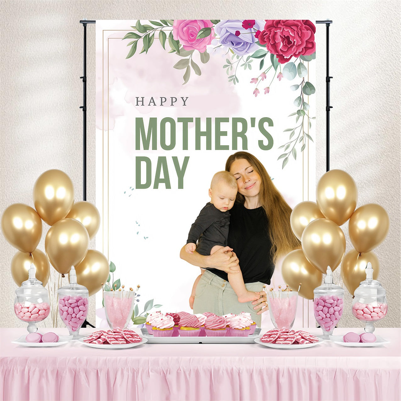 Mother Day Backdrop Soft Floral Embrace Personalized Backdrop UK MRR3-75