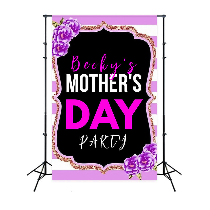 Mothers Day Photo Backdrop Ideas Floral Striped Glitter Personalised Backdrop UK MRR3-76