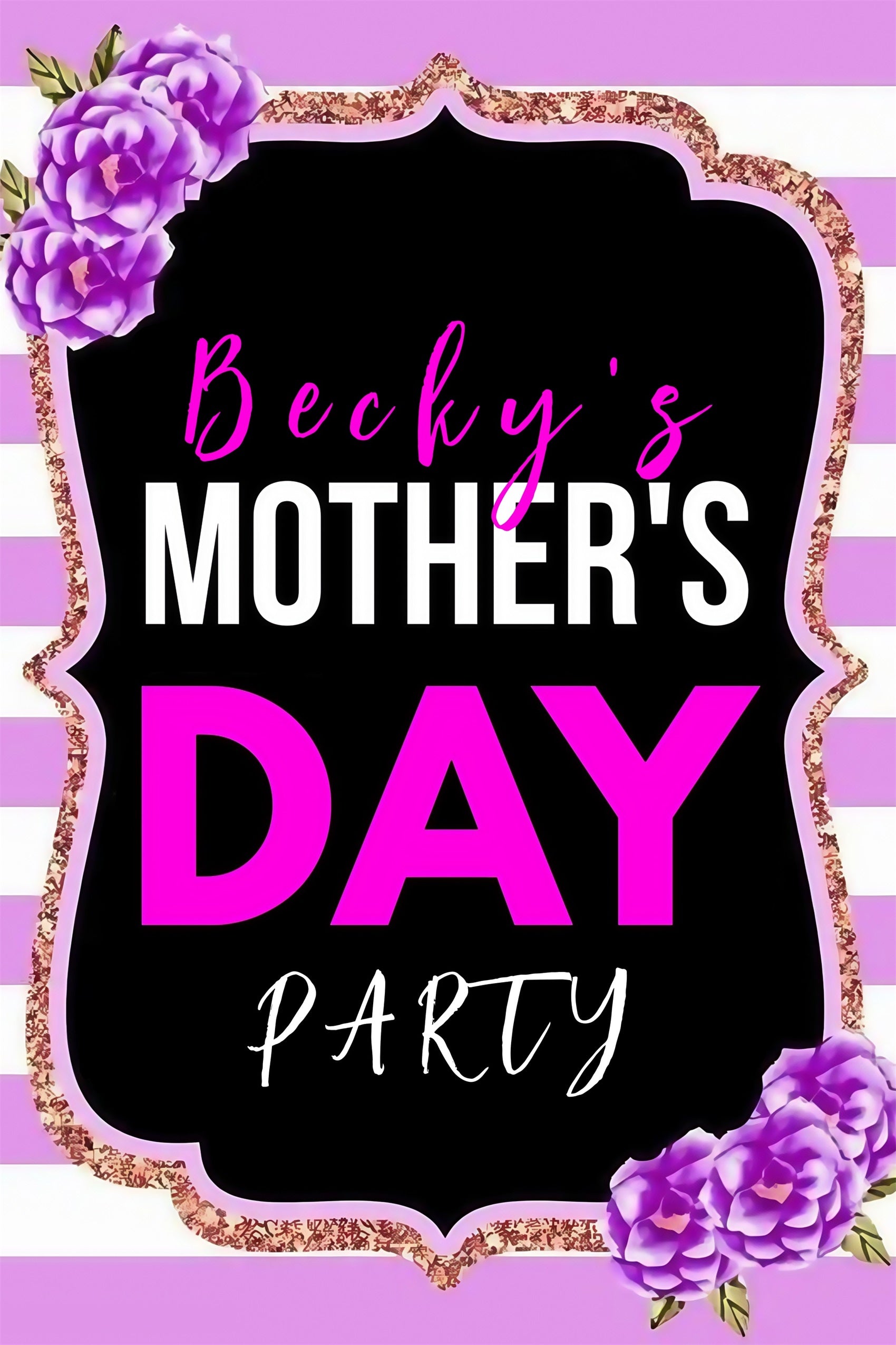 Mothers Day Photo Backdrop Ideas Floral Striped Glitter Personalised Backdrop UK MRR3-76