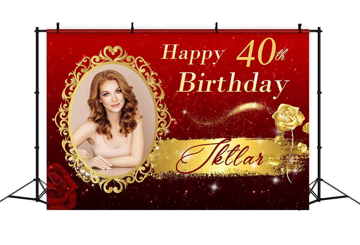 Personalized 40th Birthday Backdrop Golden Rose Backdrop UK MRR3-8