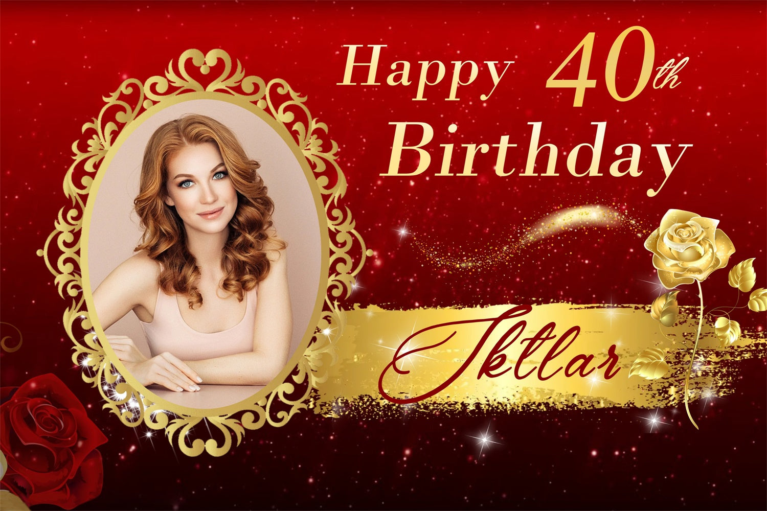Personalized 40th Birthday Backdrop Golden Rose Backdrop UK MRR3-8