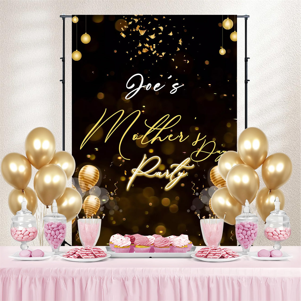 Mothers Day Backdrops Gold Balloon Party Customized Backdrop UK MRR3-80