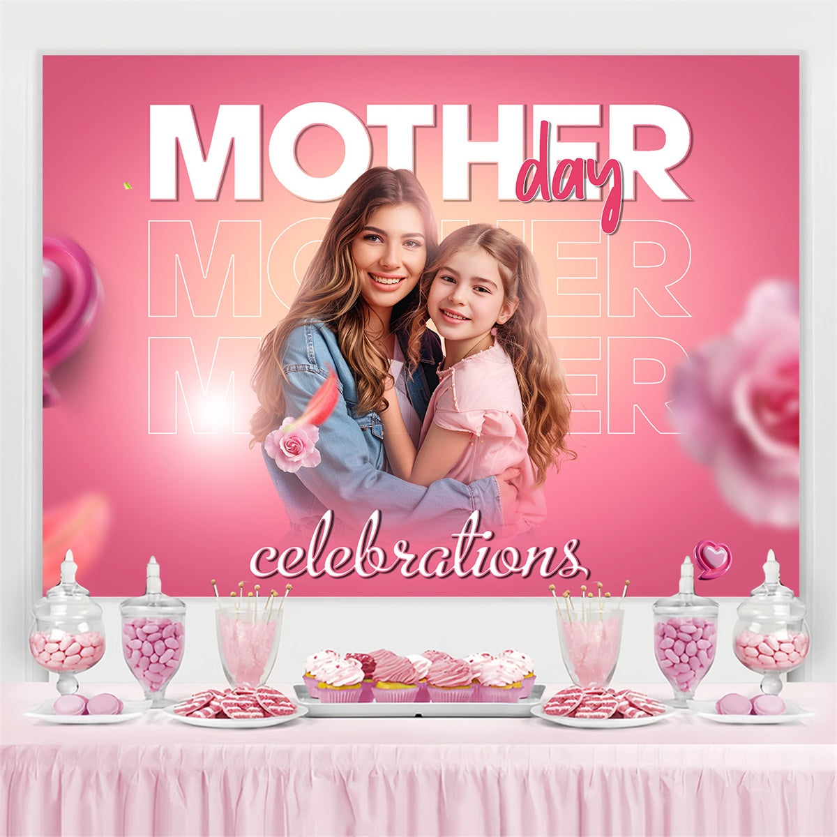Mother's Day Photo Backdrop Pastel Floral Embrace Custom Backdrop UK MRR3-81