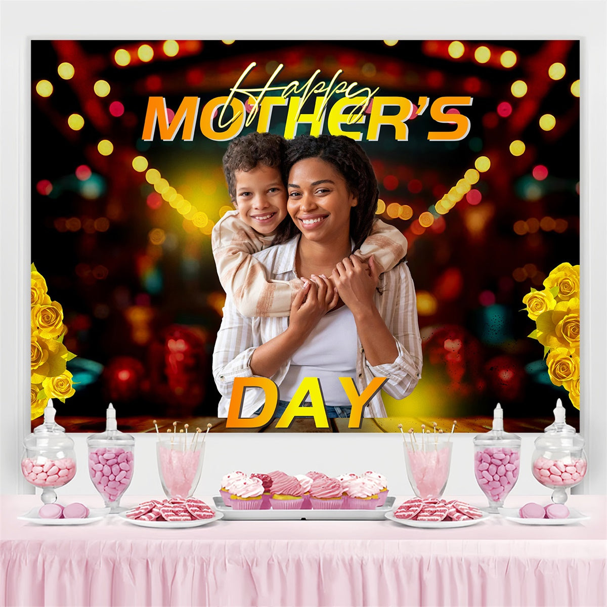 Backdrop For Mothers Day Yellow Rose Glow Personalized Backdrop UK MRR3-83