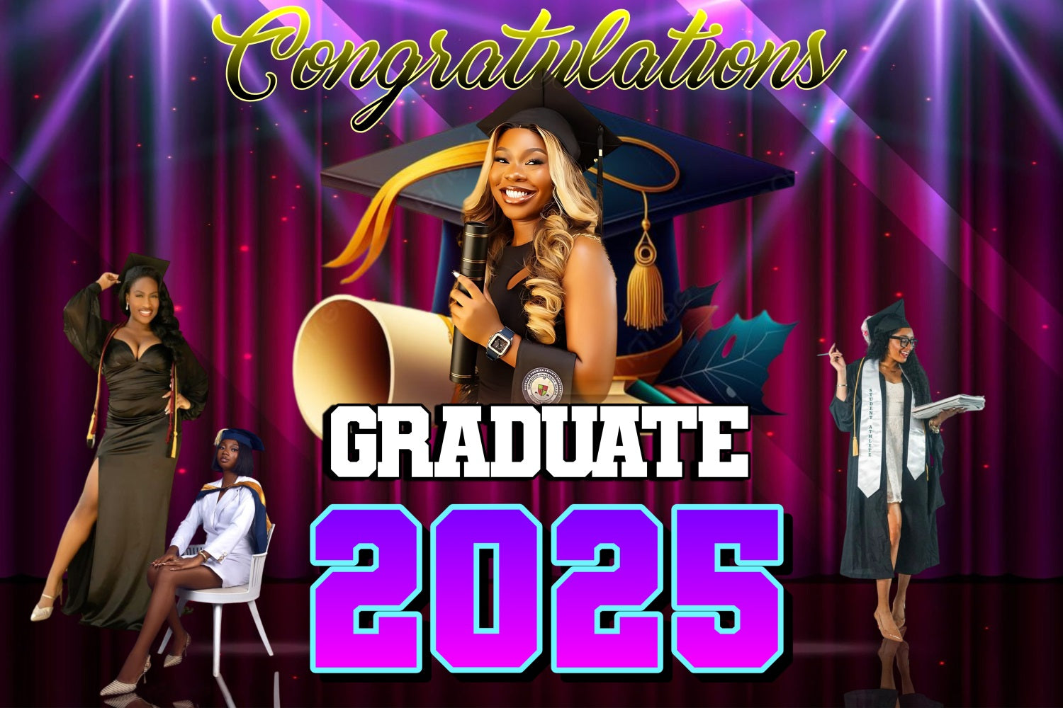 Graduation Backdrop Photoshoot Spotlight Stage Personalized Party Graduation Backdrop UK MRR4-45