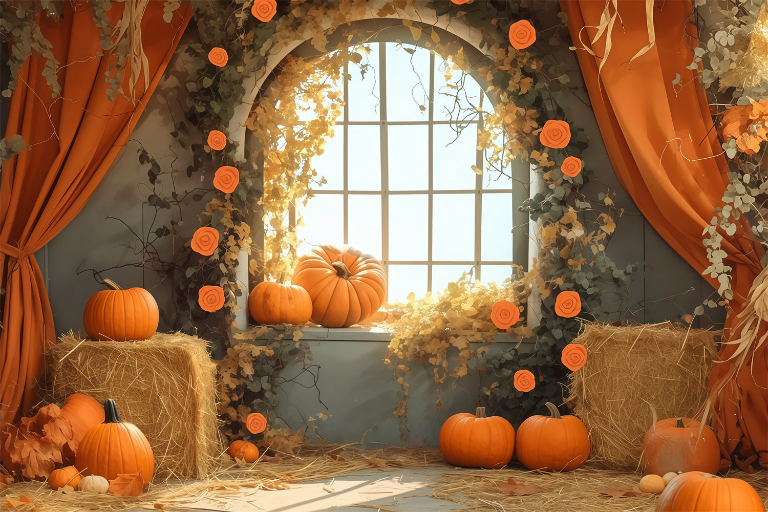 Autumn Backdrops Harvest Window Hay Scene Backdrop UK MRR7-125