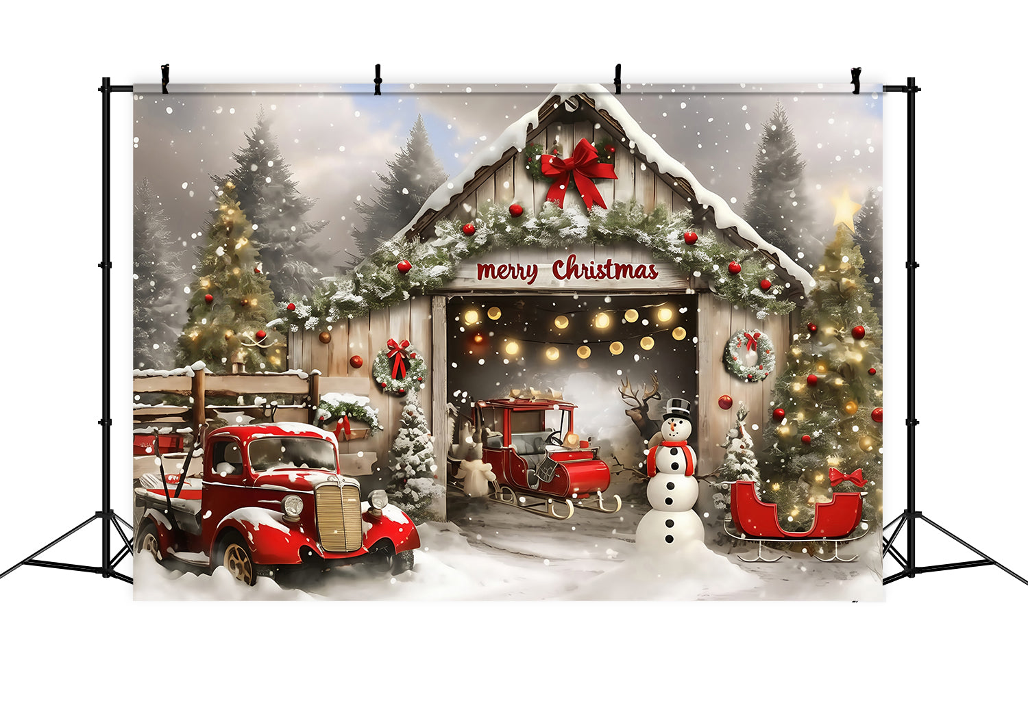 Christmas Backdrop For Photos Vintage Truck Barn Backdrop UK MRR7-66