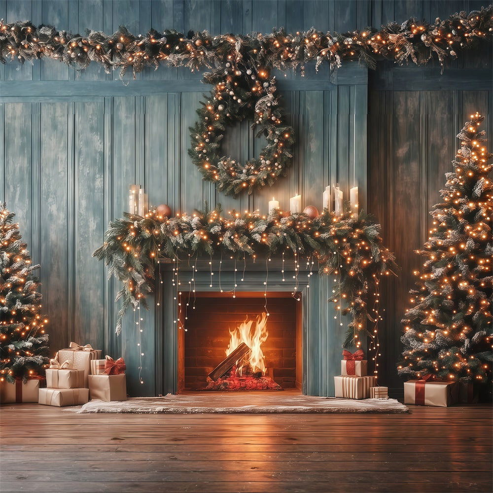 Christmas Fireplace Backdrop Cozy Pine Mantel Backdrop UK MRR7-81