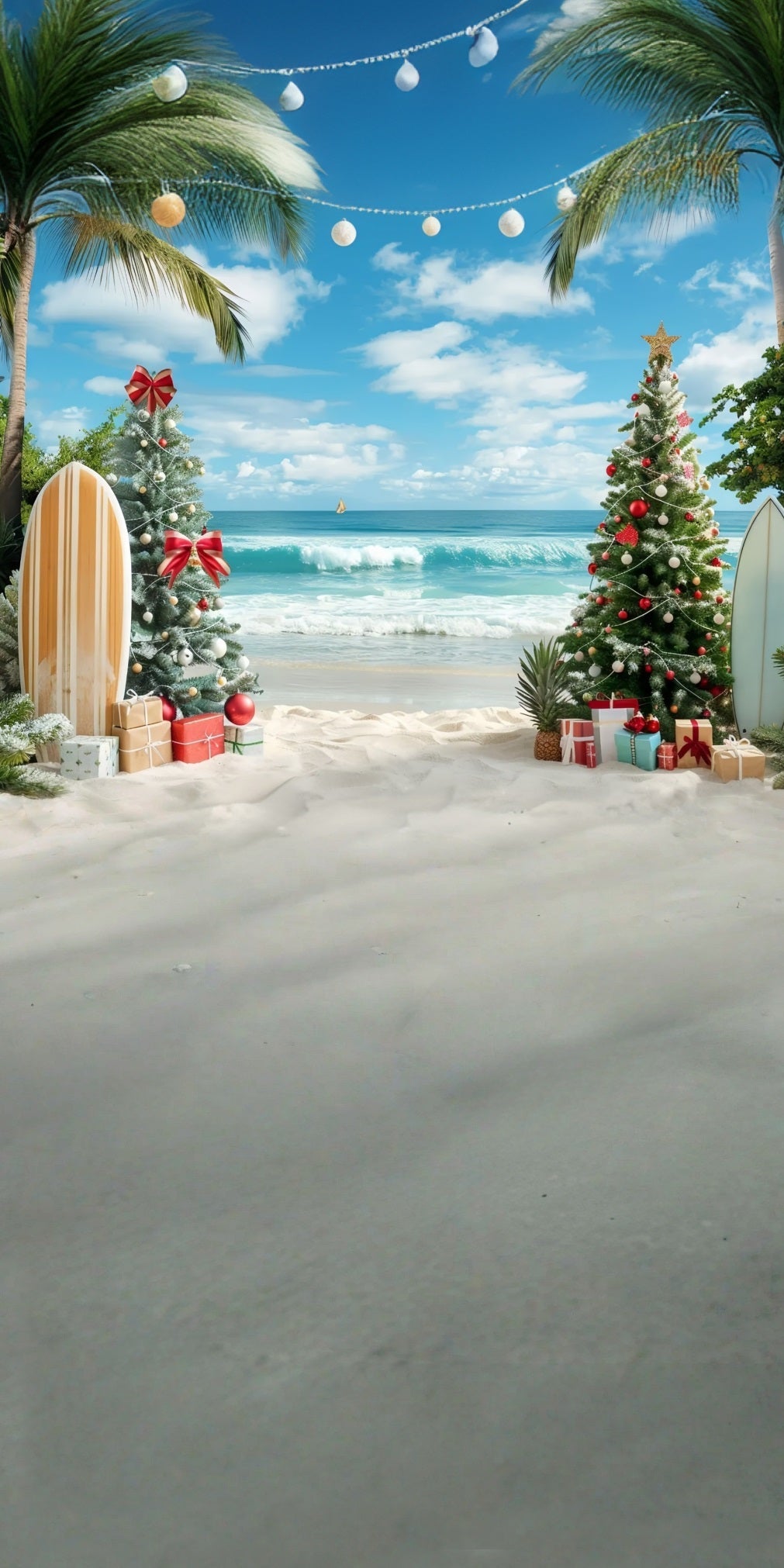 Holiday Backdrop Christmas Tree Beach Surfboards Christmas Backdrops UK MRR8-102