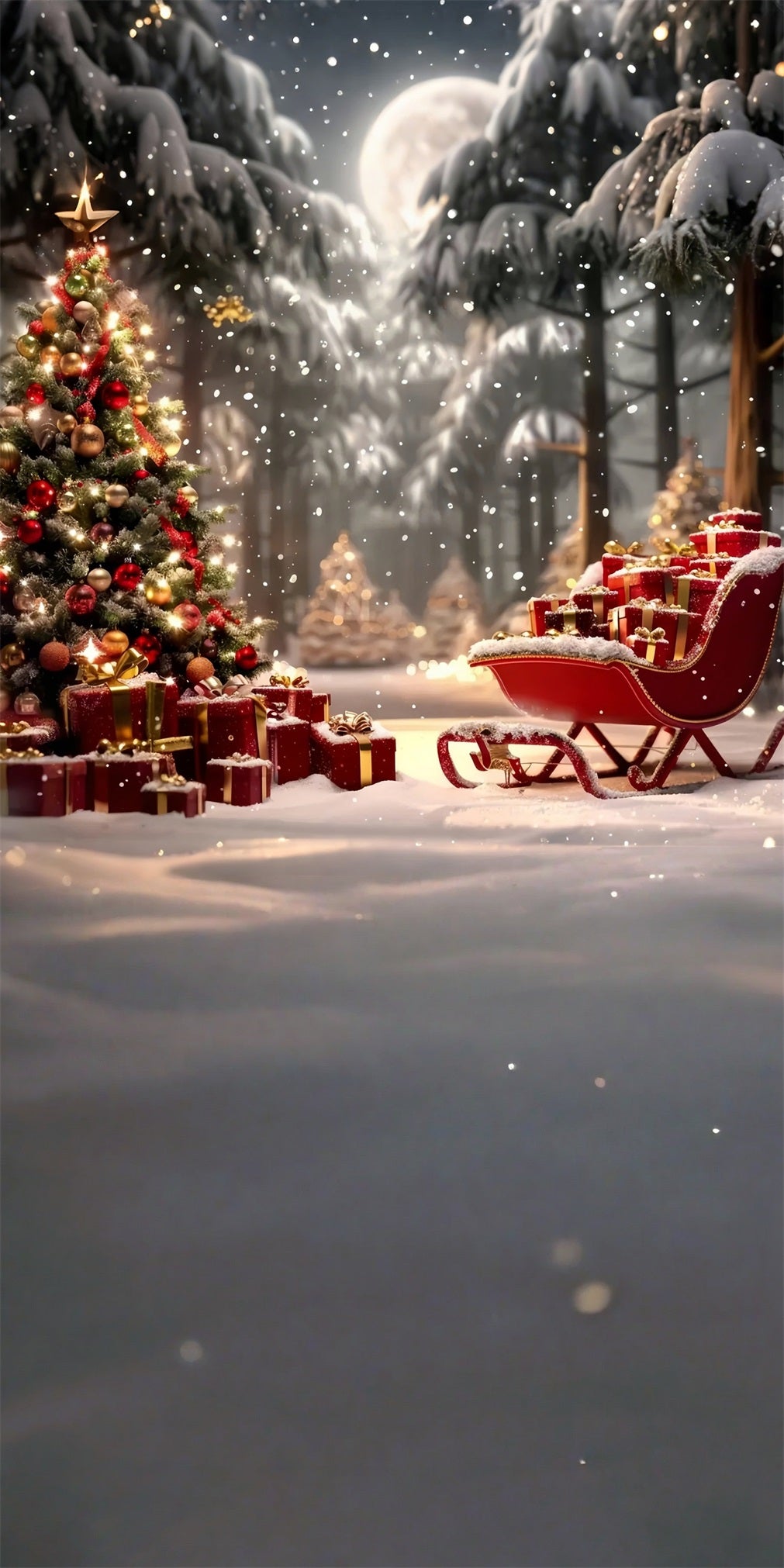 Christmas Tree Backdrop Red Gift Sleigh Christmas Eve Christmas Photo Backdrop UK MRR8-103