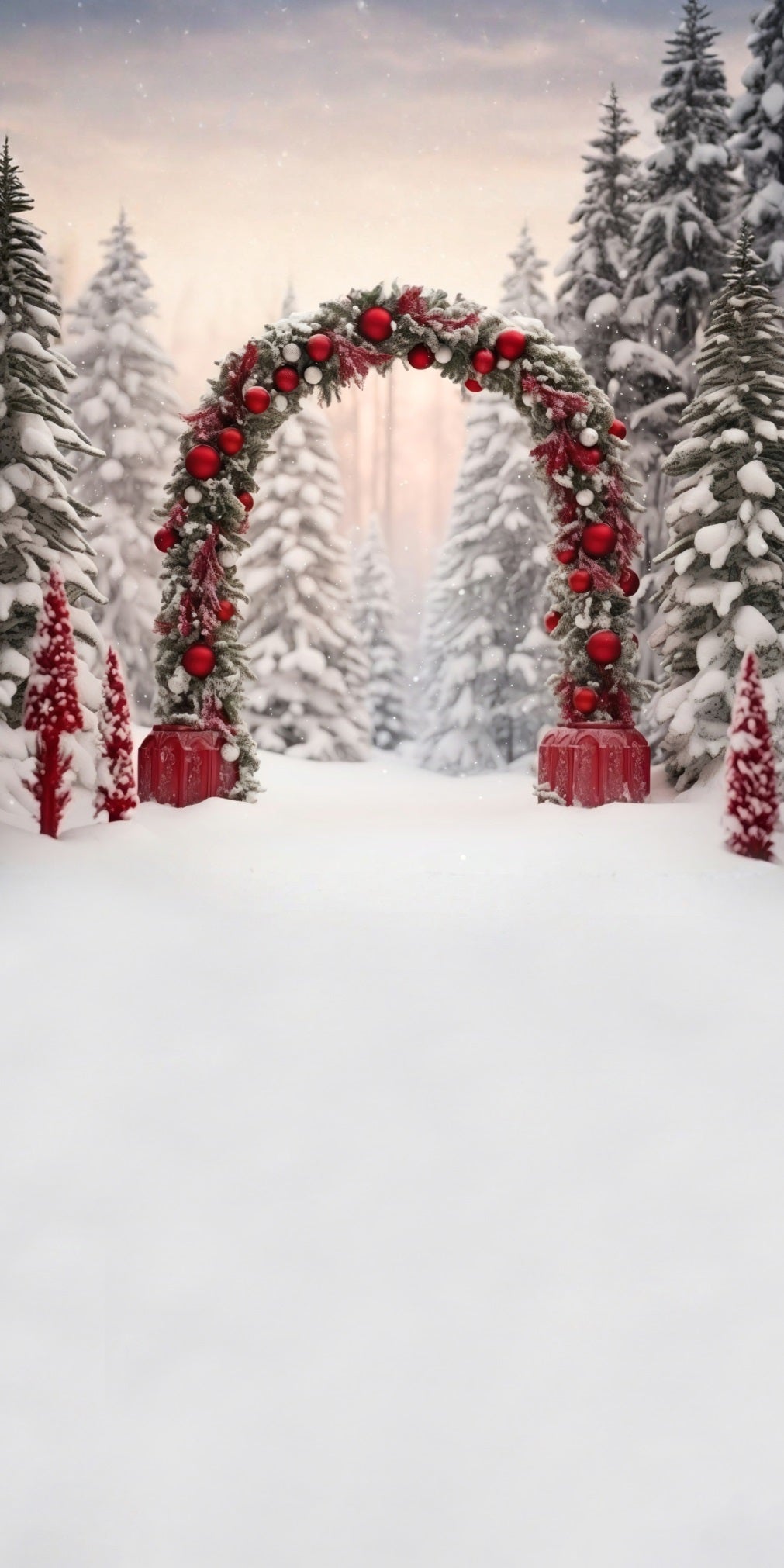 Christmas Tree Farm Backdrop Red Ball Arch Cedar Grove Christmas Backdrop for Photos UK MRR8-104