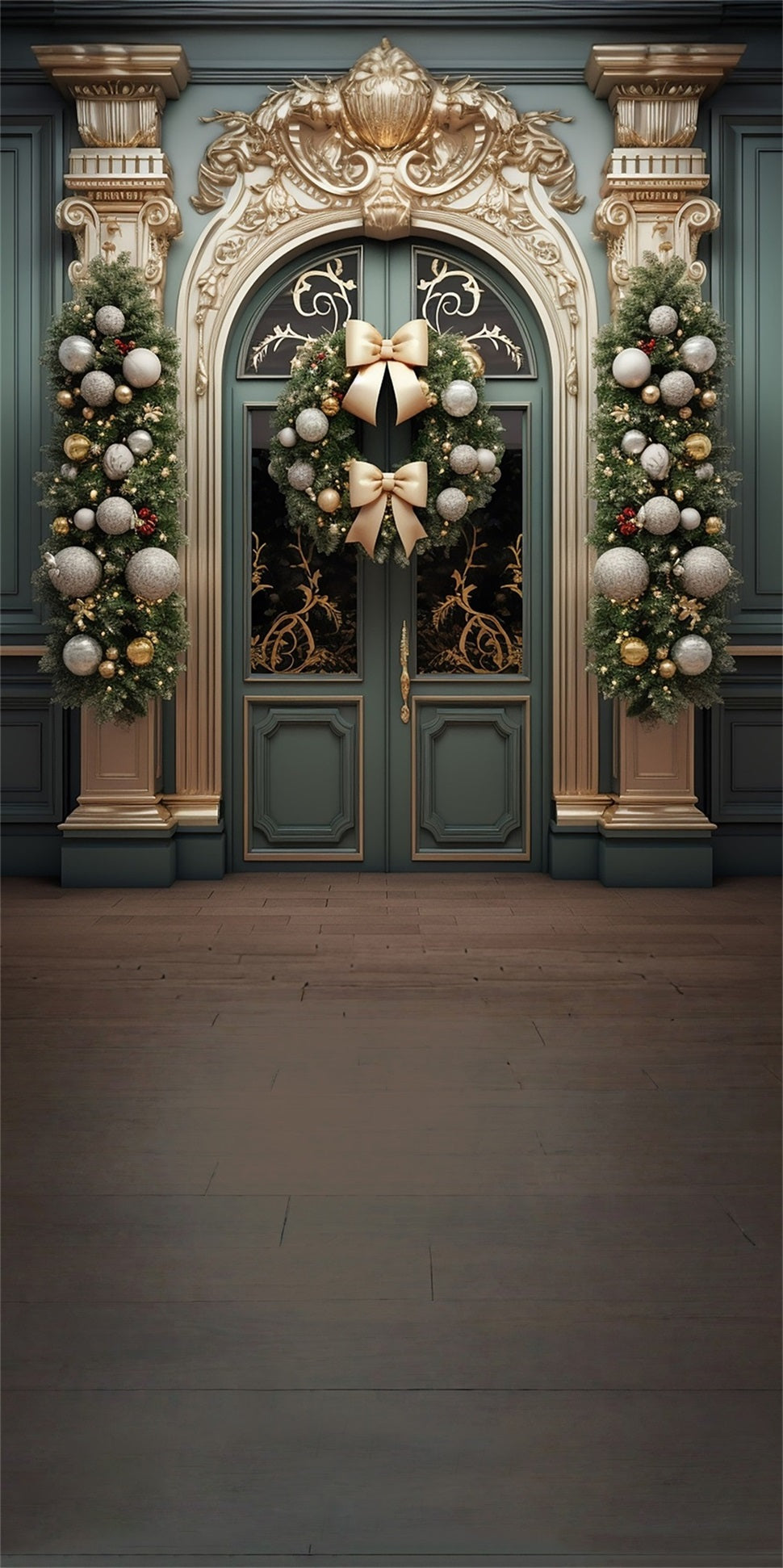 Backdrop Christmas Luxury Golden Gate Christmas Bow Wreath Christmas Backdrops sale UK MRR8-107