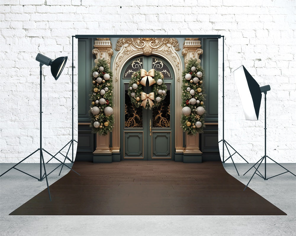 Backdrop Christmas Luxury Golden Gate Christmas Bow Wreath Christmas Backdrops sale UK MRR8-107