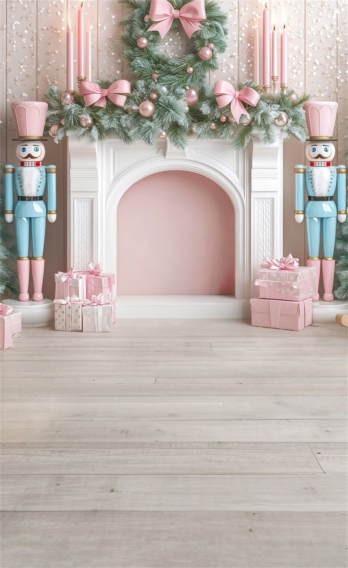 Christmas Fireplace Backdrop Blue and Pink Nutcracker Fireplace Backdrop Christmas UK MRR8-109