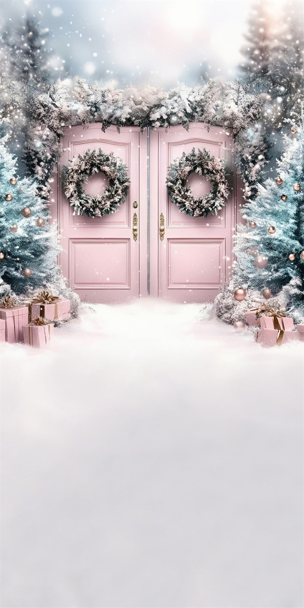 Pink Christmas Backdrop Dreamy Pale Pink Christmas Wreath Gate Christmas Backdrops for Photos UK MRR8-113